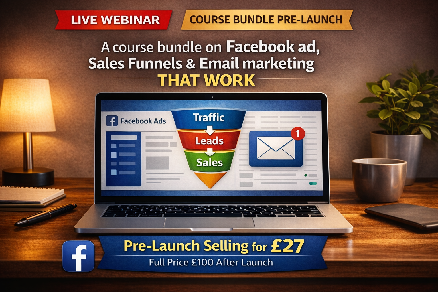 A live Pre‑lunch workshop on Facebook ad, Sales Funnel and Email Marketing stragtegies.